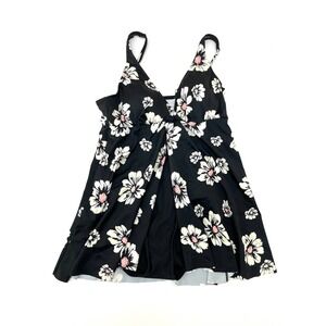 Womens One Piece Swimsuit Black White Pink Accent Size 12 NWT